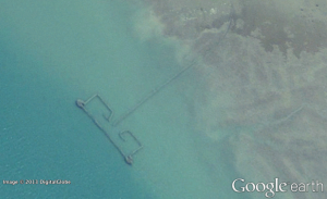 A Google Earth image of a fishing weir along the Persian Gulf coast. Click to enlarge.