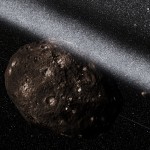 Observations at many sites in South America, including ESO’s La Silla Observatory, have made the surprise discovery that the remote asteroid Chariklo is surrounded by two dense and narrow rings. This is the smallest object by far found to have rings and only the fifth body in the Solar System — after the much larger planets Jupiter, Saturn, Uranus and Neptune — to have this feature. The origin of these rings remains a mystery, but they may be the result of a collision that created a disc of debris.

This artist’s impression shows the view from inside the ring system, with Chariklo behind and shepherding satellites also visible.

Credit: ESO/L. Calçada/M. Kornmesser/Nick Risinger